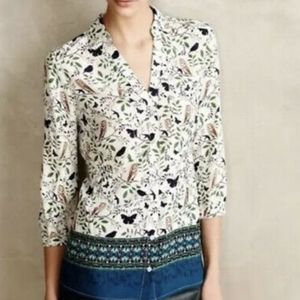 Maeve for Anthropologie owl print blouse